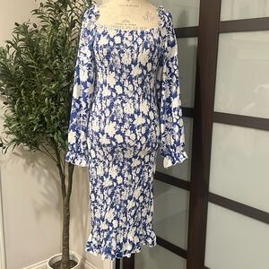 Blue Floral Midi Dress